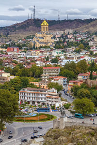 High angle view of buildings in city