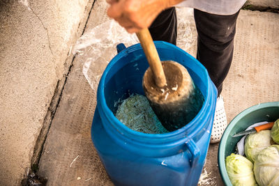 High angle view of person preparing food