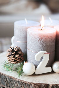 Close-up of candles on table