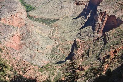 High angle view of rock formations on land