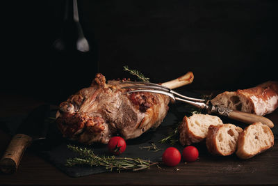 Close-up of food against black background