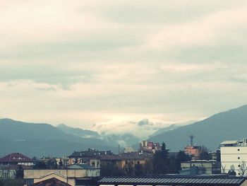 High angle shot of townscape against sky