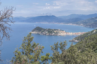 Panoramic aerial view of sestri levante and the gulf of tigullio from the path to punta manara