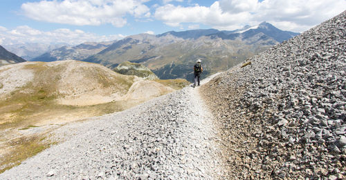 High altitude hike around the aiguille percée on the heights of tignes in savoie in haute tarentaise