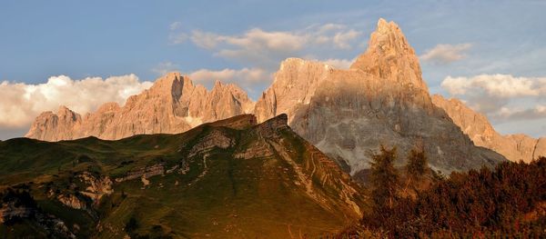 Panoramic view of mountain range against sky