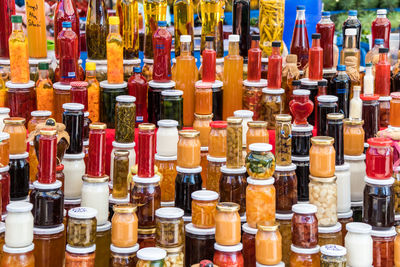 Full frame shot of multi colored bottles