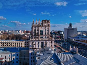 High angle view of buildings in city