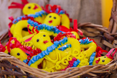 Close-up of multi colored toys for sale in market