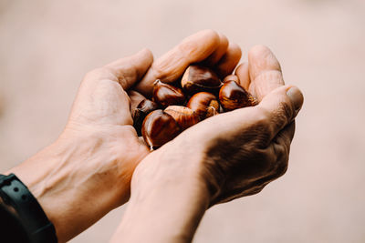 Cropped hand holding nuts in hand