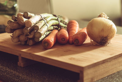 Close-up of fruits on cutting board