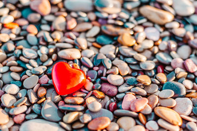 High angle view of stones on pebbles