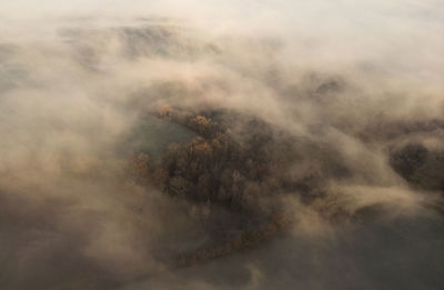 Fog and clouds drone view 