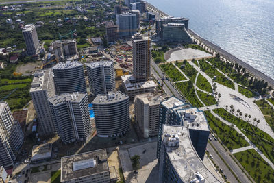 High angle view of buildings in city