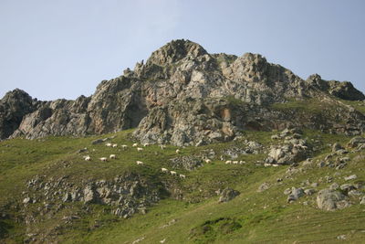 Scenic view of rocky mountains against clear sky