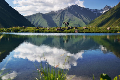 Scenic view of lake and mountains