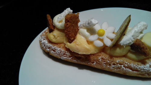 Close-up of dessert in plate on table