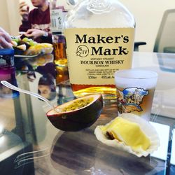 Close-up of drink served on table