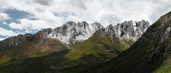 Scenic view of snowcapped mountains against sky