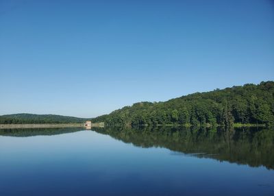 Scenic view of lake against blue sky