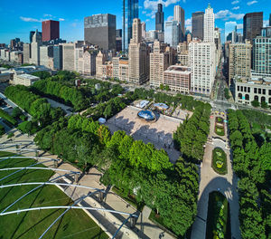 High angle view of buildings in city