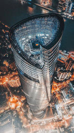 High angle view of illuminated building at night