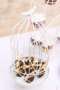 Close-up of desserts on table