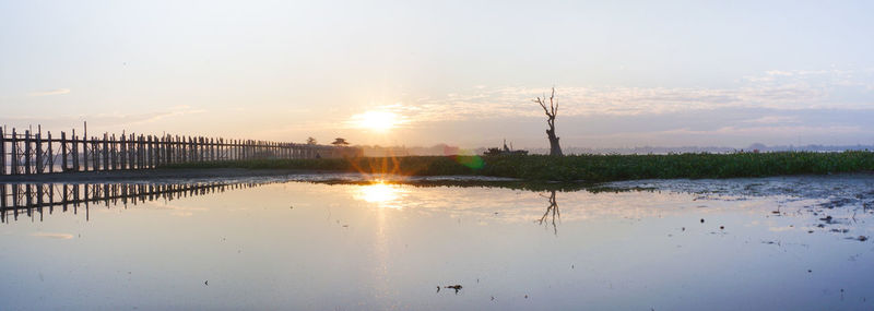 Reflection of sun in water at sunset