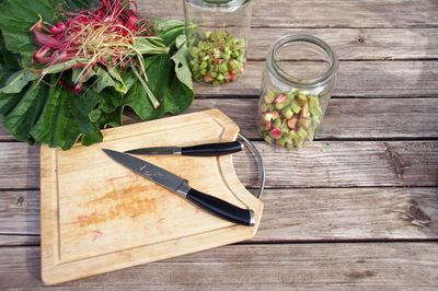 High angle view of chopped vegetables on table