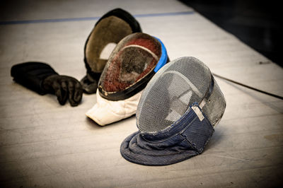 High angle view of shoes on floor