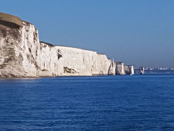 Scenic view of sea against clear blue sky
