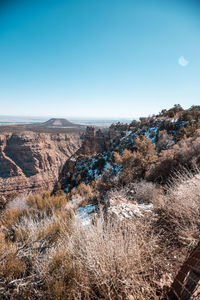 Scenic view of landscape against clear blue sky