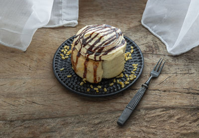 High angle view of dessert on table