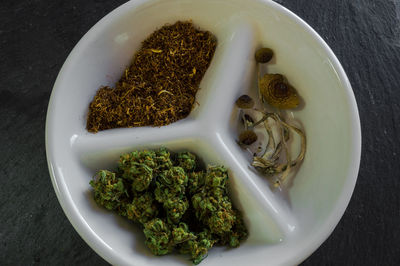 High angle view of rice in bowl on table