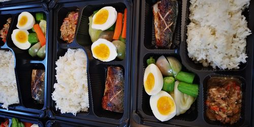 High angle view of food on tray