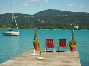 Deck chairs on jetty