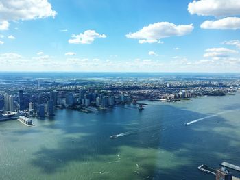 Cityscape with sea in background