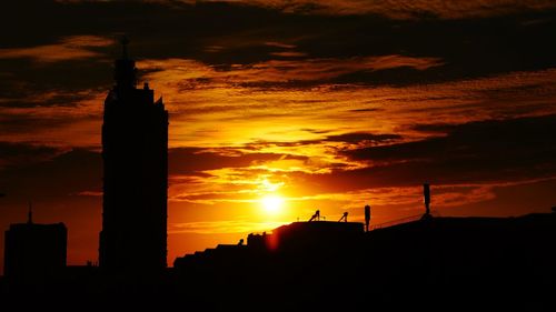 Silhouette buildings against sky during sunset