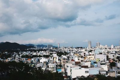 High angle view of townscape against sky