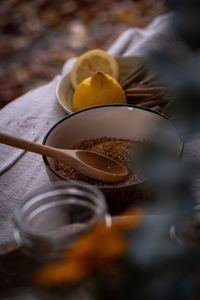 Close-up of food on table