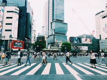 High angle view of people in city
