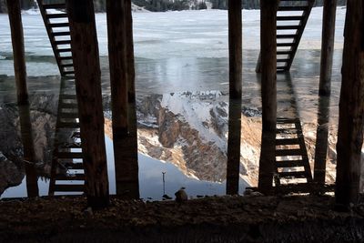 Pier reflection in pragser wildsee