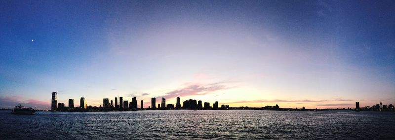 City skyline at sunset