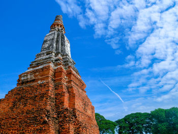 Low angle view of temple building against sky