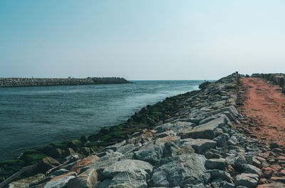 Scenic view of sea against clear sky