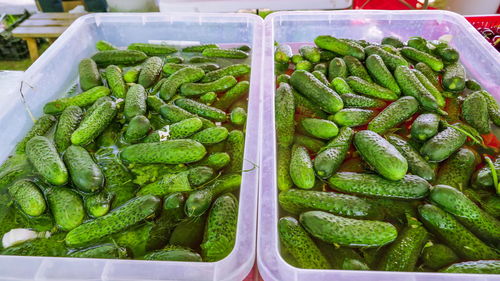 High angle view of vegetables in market