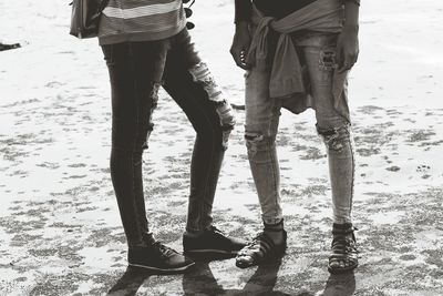 Low section of friends standing on beach