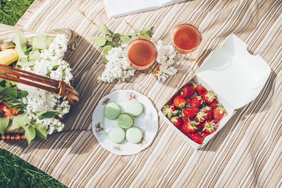 High angle view of food on table