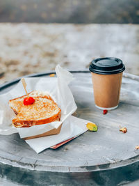 Close-up of breakfast on table