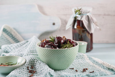 Close-up of christmas decorations on table