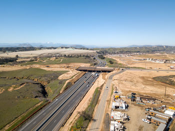 High angle view of road against clear sky